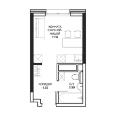 МФК «Clementine», планировка студии, 18.92 м²