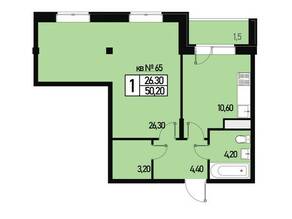МЖК «Борисоглебское 2», планировка 1-комнатной квартиры, 49.00 м²