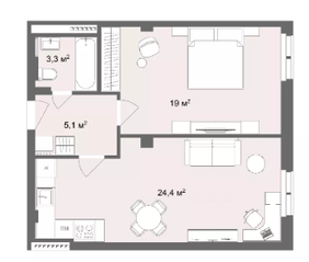 Апарт-комплекс «Наследие на Марата», планировка 1-комнатной квартиры, 51.80 м²