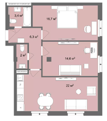 Апарт-комплекс «Наследие на Марата», планировка 2-комнатной квартиры, 65.00 м²