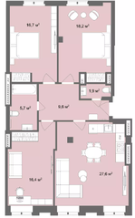 Апарт-отель «Наследие на Марата», планировка 3-комнатной квартиры, 96.10 м²