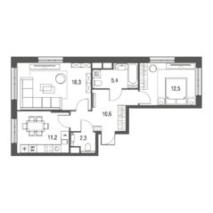 МФК «Сиреневый парк», планировка 2-комнатной квартиры, 60.30 м²