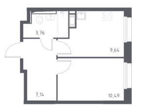 ЖК «Новые Лаврики», планировка 1-комнатной квартиры, 31.03 м²