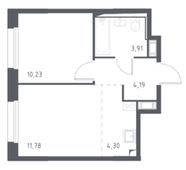 ЖК «Новые Лаврики», планировка 2-комнатной квартиры, 34.41 м²