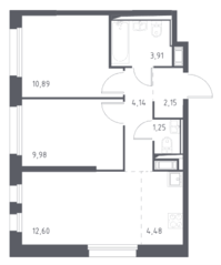 ЖК «Новые Лаврики», планировка 3-комнатной квартиры, 49.40 м²