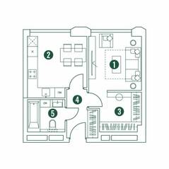 МФК «Very», планировка 1-комнатной квартиры, 37.06 м²