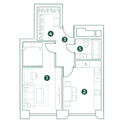 МФК «Very», планировка 1-комнатной квартиры, 46.36 м²