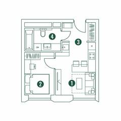 МФК «Very», планировка 2-комнатной квартиры, 31.26 м²