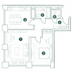 МФК «Very», планировка 2-комнатной квартиры, 66.69 м²