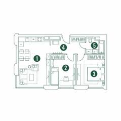 МФК «Very», планировка 3-комнатной квартиры, 58.89 м²