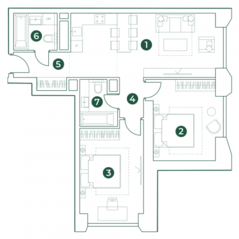 МФК «Very», планировка 3-комнатной квартиры, 72.27 м²