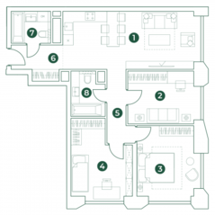 МФК «Very», планировка 4-комнатной квартиры, 85.35 м²