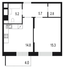 ЖК «Союзный», планировка 1-комнатной квартиры, 47.80 м²