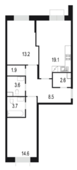 ЖК «Союзный», планировка 2-комнатной квартиры, 67.20 м²