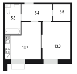 ЖК «Союзный», планировка 1-комнатной квартиры, 42.40 м²