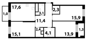 ЖК «Союзный», планировка 3-комнатной квартиры, 87.40 м²