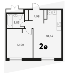 ЖК «Южное Пушкино», планировка 2-комнатной квартиры, 39.56 м²
