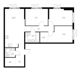 ЖК «Кузьминский лес», планировка 3-комнатной квартиры, 78.30 м²