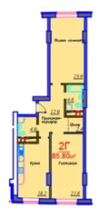 ЖК «Эдельвейс Комфорт», планировка 2-комнатной квартиры, 85.80 м²