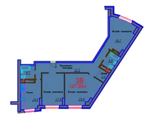 ЖК «Эдельвейс Комфорт», планировка 3-комнатной квартиры, 107.80 м²