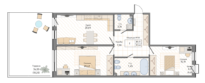 ЖК «Мануфактура James Beck», планировка 2-комнатной квартиры, 91.46 м²