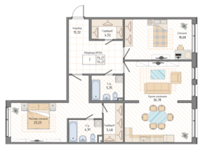 ЖК «Мануфактура James Beck», планировка 2-комнатной квартиры, 114.27 м²