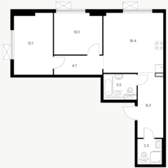 ЖК «Юнино», планировка 2-комнатной квартиры, 59.60 м²