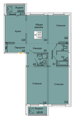 ЖК «Сибирь», планировка 4-комнатной квартиры, 100.40 м²