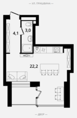 Апарт-отель «Клубный дом на Пришвина», планировка студии, 25.80 м²