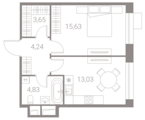 ЖК «LIFE-Варшавская», планировка 1-комнатной квартиры, 41.38 м²