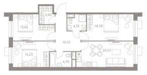 ЖК «LIFE-Варшавская», планировка 3-комнатной квартиры, 90.56 м²