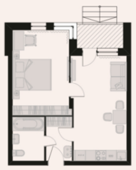 МЖК «Лесной (Егорьевск)», планировка 1-комнатной квартиры, 45.90 м²