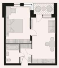 МЖК «Лесной (Егорьевск)», планировка 1-комнатной квартиры, 39.30 м²