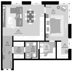 Апарт-комплекс «Фили Гарден», планировка 2-комнатной квартиры, 68.90 м²