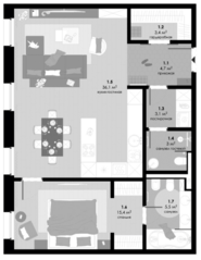 Апарт-комплекс «Фили Гарден», планировка 2-комнатной квартиры, 75.70 м²