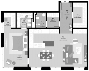 Апарт-комплекс «Фили Гарден», планировка 2-комнатной квартиры, 89.30 м²