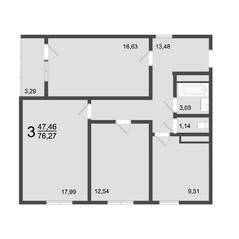 ЖК «Клевер», планировка 3-комнатной квартиры, 76.27 м²