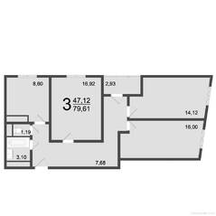 ЖК «Клевер», планировка 3-комнатной квартиры, 79.61 м²