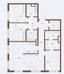 ЖК «Малоохтинский, 68», планировка 3-комнатной квартиры, 124.97 м²