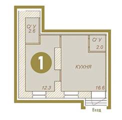 ЖК «Ивана Черных», планировка 1-комнатной квартиры, 30.90 м²