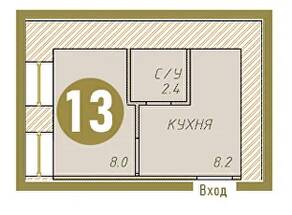 ЖК «Ивана Черных», планировка 1-комнатной квартиры, 18.60 м²