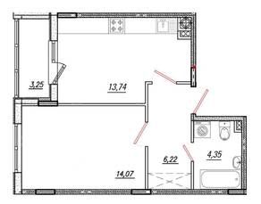 МЖК «Луговое», планировка 1-комнатной квартиры, 40.30 м²