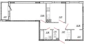 МЖК «Луговое», планировка 2-комнатной квартиры, 57.00 м²