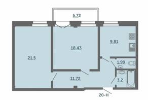 МФК комплекс апартаментов «Лахта Парк», планировка 2-комнатной квартиры, 68.40 м²