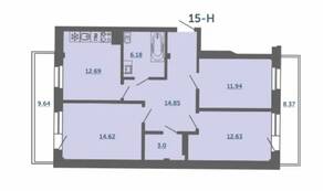 МФК комплекс апартаментов «Лахта Парк», планировка 3-комнатной квартиры, 81.30 м²