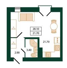 МЖК «Дубровская 14», планировка 1-комнатной квартиры, 28.10 м²