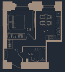МФК «Северная Корона (ПСК)», планировка 1-комнатной квартиры, 38.20 м²