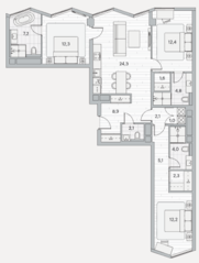 ЖК «Береговой 2», планировка 3-комнатной квартиры, 100.30 м²