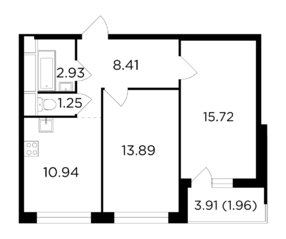 ЖК «Одинград. Квартал Семейный», планировка 2-комнатной квартиры, 55.00 м²
