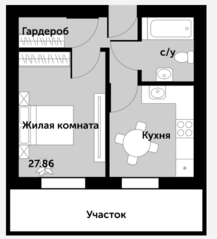МЖК «Парк Апрель», планировка 1-комнатной квартиры, 27.86 м²
